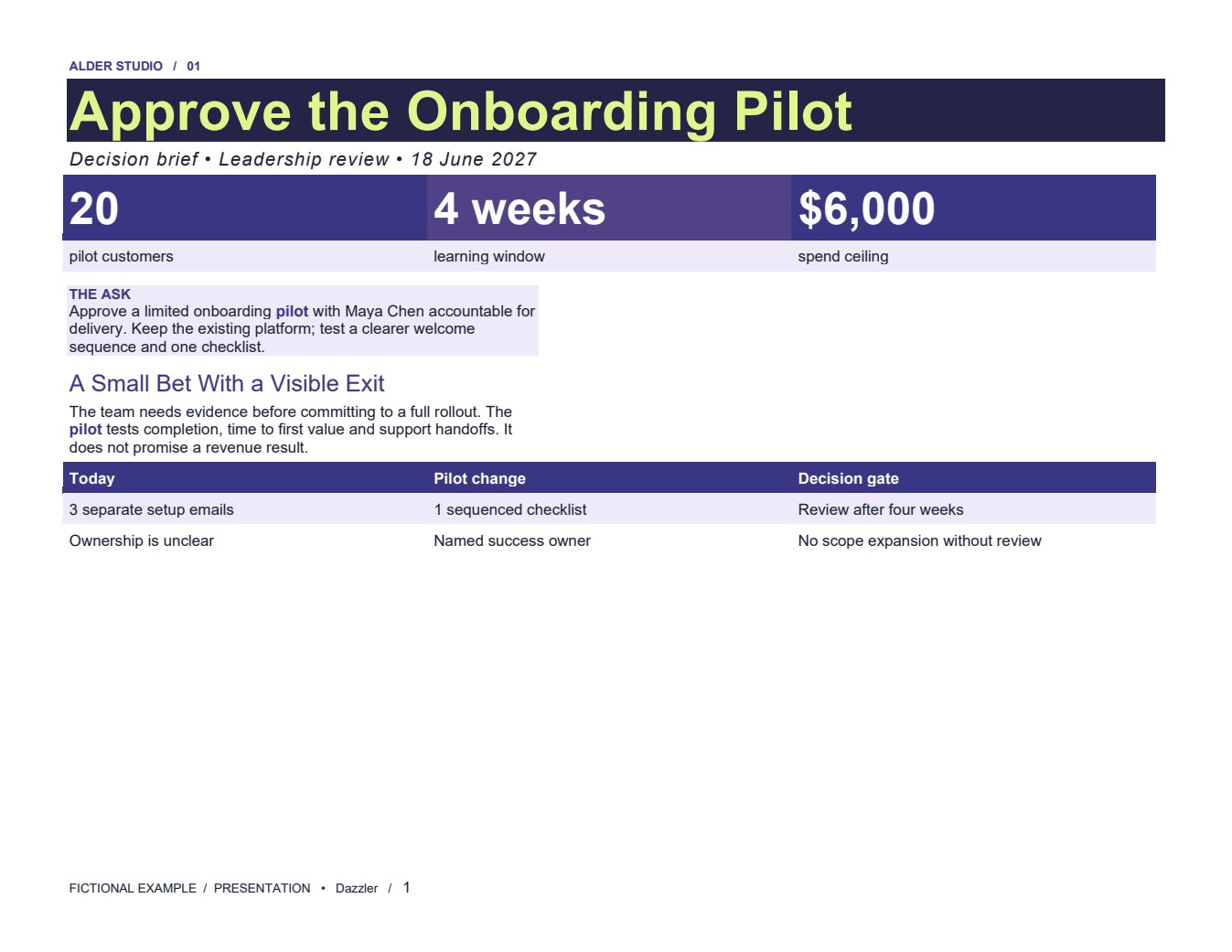 Approve the onboarding pilot page 1
