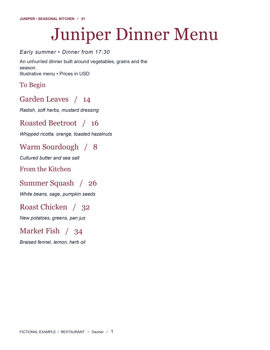 Juniper Dinner Menu — DOCX snapshot