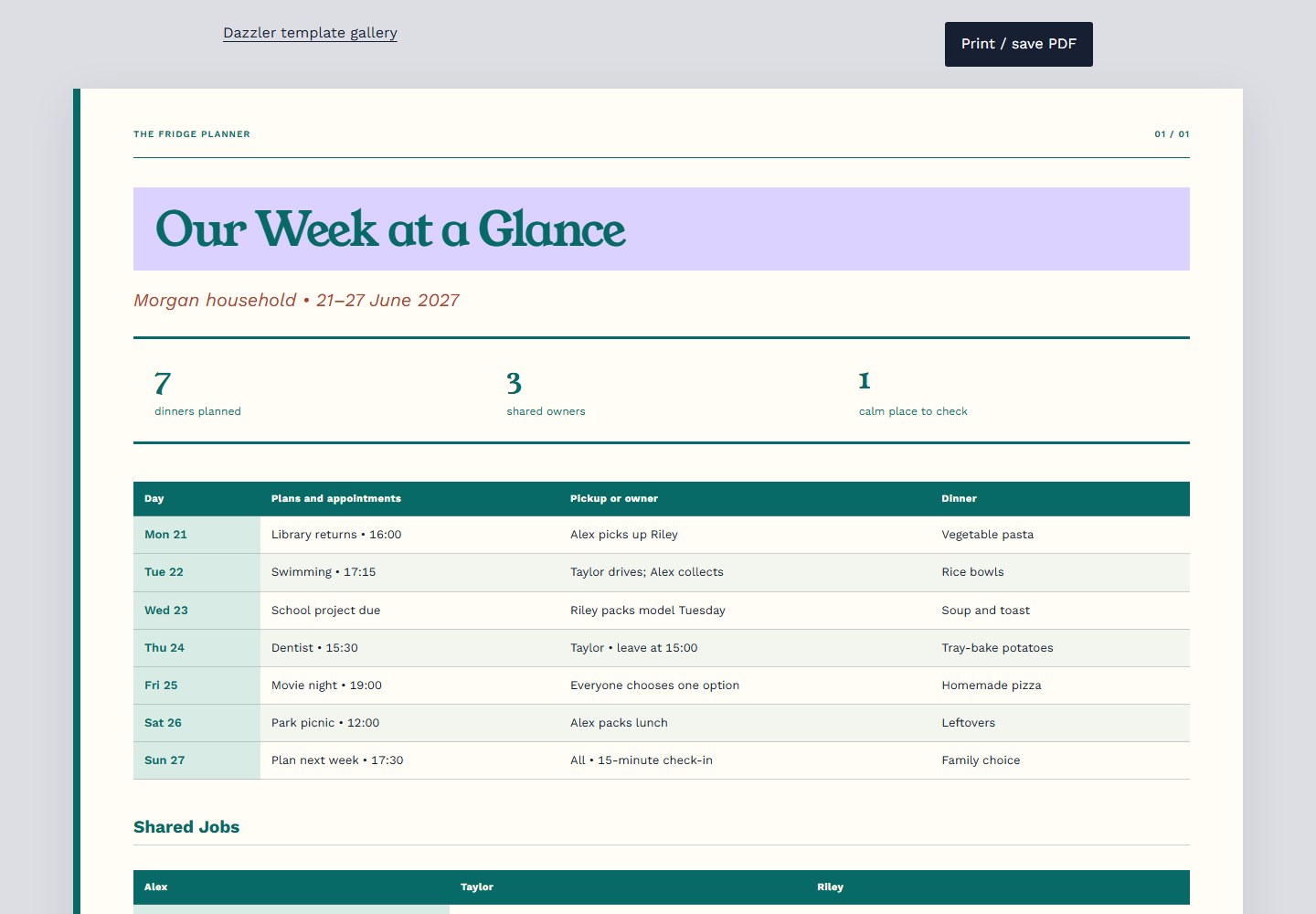 Our Week at a Glance — HTML snapshot