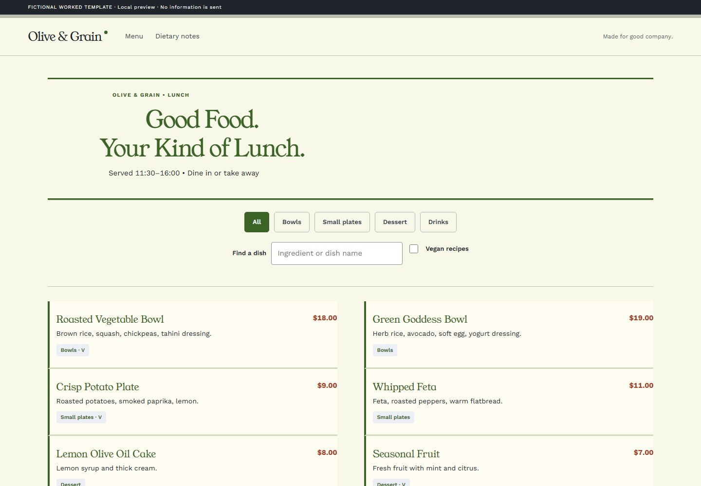Good Food. Your Kind of Lunch. — UI snapshot