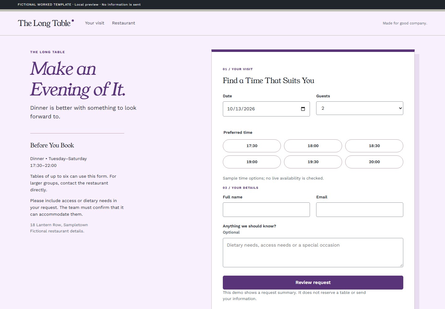 Make an Evening of It. — UI snapshot
