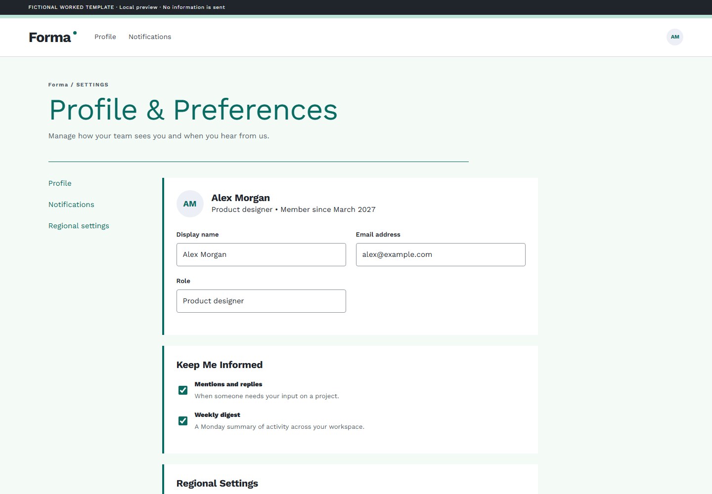 Profile & Preferences — UI snapshot