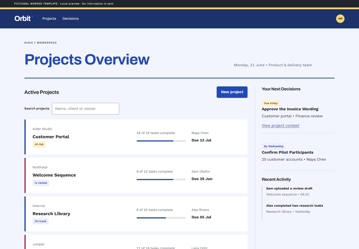 Projects Overview — UI snapshot